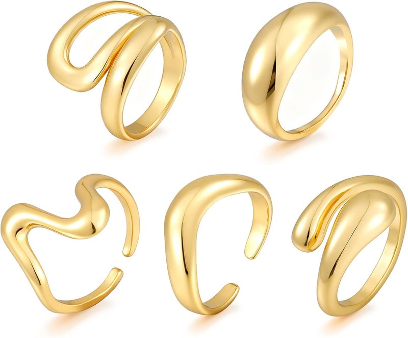 17mile Chunky Gold Stackable Rings for Women Non Tarnish, 18K Gold-Plated Statement Open Stacking Rings, Knuckle Band Ring Set - Image 1